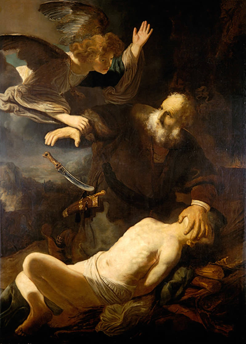 Abraham stayed by the angel at the sacrifice of Isaac, after Rembrandt